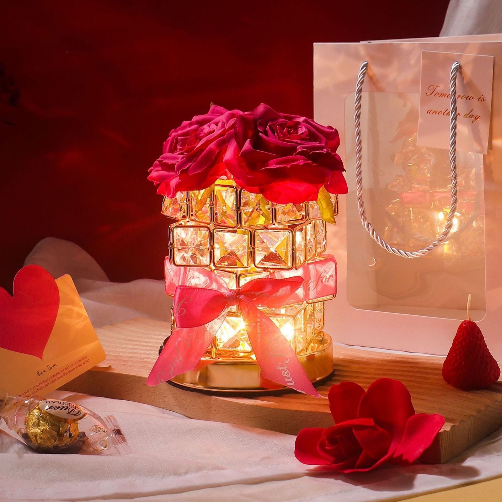 Romantic Crystal Night Light - Touch Dimmable LED Lamp for Valentine's Day